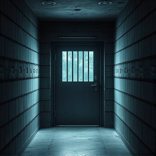 Fotografía de una celda de máxima seguridad, con paredes reforzadas, una puerta de acero y una pequeña ventana con barrotes.