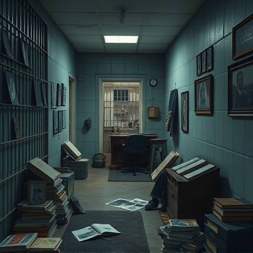 Imagen del interior de una celda de prisión con elementos personales como libros y fotografías, mostrando un intento de personalización.